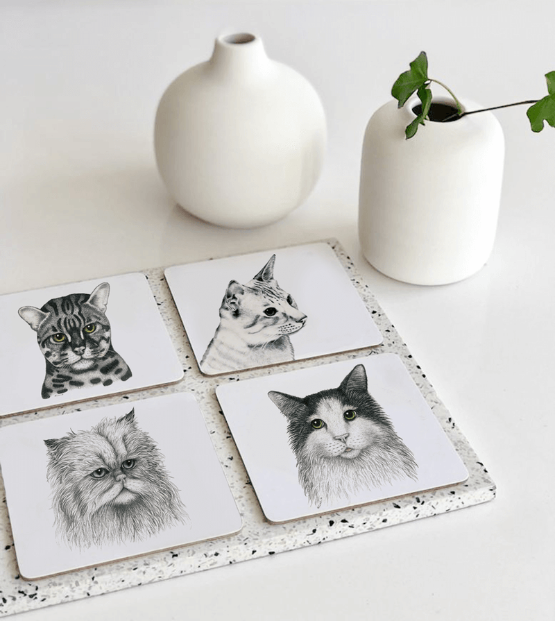 coasters with cat motif