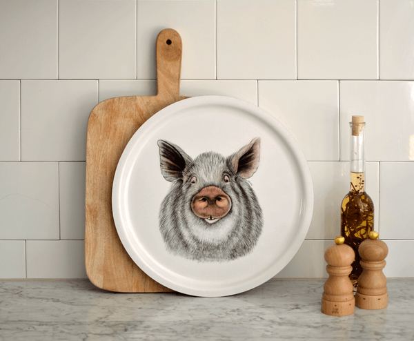round serving tray pig
